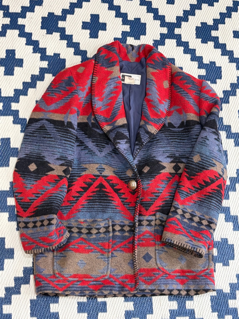 Vintage Rhonda Stark Southeastern Print Blazer Jacket Womens Size L45